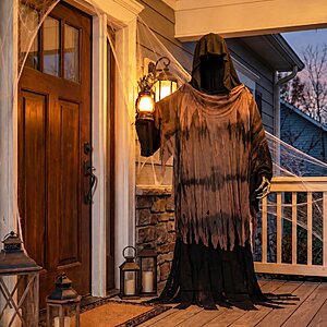 Animated Reaper with Lantern Decoration, Black and Brown, 84", Halloween by Way To Celebrate