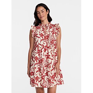 Time and Tru Women's and Women's Plus 100% Cotton Mini Dress with Flutter Sleeves, Rustic Red, Sizes XS-4X $6.96