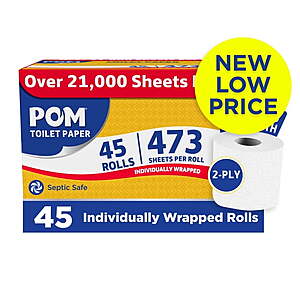 $24.98 Sams Club POM 2-Ply Toilet Paper 45 rolls, 473 sheets/roll