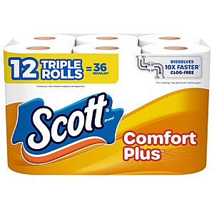 Scott ComfortPlus Toilet Paper, 12 Triple Rolls $5.40