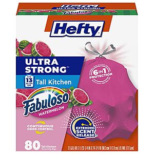 80-Count Hefty Ultra Strong 13-Gal Kitchen Trash Bags (Pink, Watermelon Scent) $15.52 + Free Shipping w/ Prime or on $35+