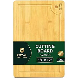 18" x 12" Royal Craft Bamboo Wood Cutting Board w/ Deep Juice Groove (Natural) $10 + Free Shipping w/ Prime or on orders over $35