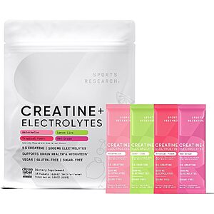 16-Pack Sports Research Creatine + Electrolytes Variety Packs (Sugar-Free) $13.82 w/ S&S + Free Shipping w/ Prime or on $35+