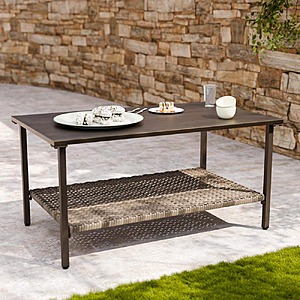 Eagle Peak Rectangular Metal & Wicker Outdoor Coffee Table w/ 2-Tier Storage Shelf $88.20 + Free Shipping
