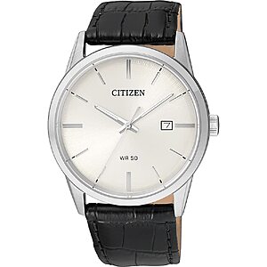 Citizen Quartz Mens Watch, Stainless Steel with Leather strap, Casual, Black (Model: BI5000-01A) $112.95