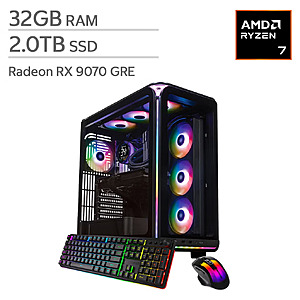 iBUYPOWER Element Gaming PC Desktop — AMD Ryzen 7 9800X3D — AMD Radeon RX 9070 GRE, 12GB — 32GB DDR5 RAM — 2TB NVMe SSD $1799.99