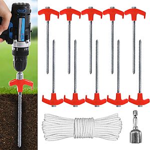 10-Pack 8" Drillable Spiral Steel Tent Stakes (Orange) $8.43 + Free Shipping w/ Prime or on $35+