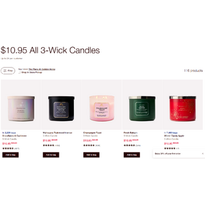 Bath and Body Works: 3 Wick Candles $10.95, Single Wick $5.95 + more