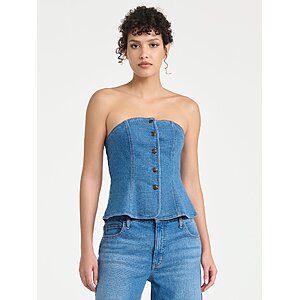 Sofia Vergara Women's Denim Smocked Back Strapless Button Front  Tube Top: Driftwood $8.91, Beck Indigo $8.93 + Free S&H w/ Walmart+ or on $35+