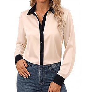 GRACE KARIN Satin Blouses for Women Silk Button Down Shirts $8.99