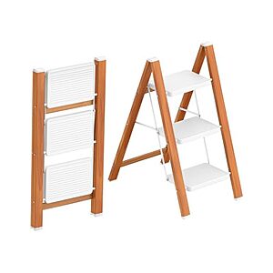$27.99: HBTower 3-Step Lightweight Aluminum Folding Step Stool, 330 lb (White&Woodgrain) at Woot!