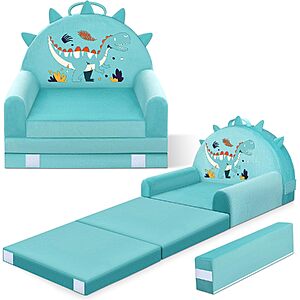 lapee 2-in1 Toddler Foldable Chair and Lounger w/ Reinforced Magic-Tape Backrest and Removable Washable Cover (Dino, Rainbow, Crown) $23.99 + Free Shipping w/ Prime or on $35+