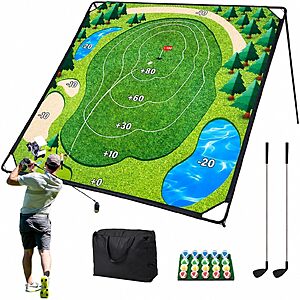 KULAMOON 71 x 71-Inch Golf Chipping Game Set, 2 Clubs & 20 Balls $57 + Free Shipping