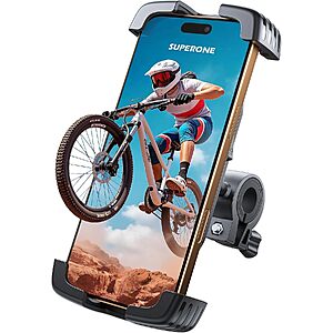 SUPERONE Bike & Motorcycle Handlebar Phone Mount w/ One-Handed Lock (Matte Black) $7.55 + Free Shipping w/ Prime or on $35+