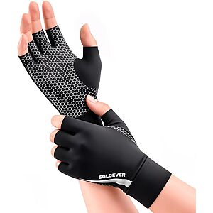 SOLOEVER Copper-Infused Fingerless Compression Arthritis Gloves w/ Non-Slip Grip (XS-XL, Black) $4.99 + Free Shipping w/ Prime or on $35+