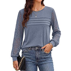 BTFBM Women’s Lightweight Long Sleeve Top w/ Chest Detail and Lace Sleeves (Various) from $7.49 + Free Shipping w/ Prime or on $35+