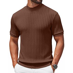 COOFANDY Men's Mock Turtleneck Short Sleeve Sweater Knit Casual Ribbed Top Texture Slim Fit Sweater for Daily $11.99