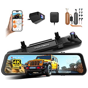 WOLFBOX 12" 4K/2.5K STARVIS 2 Mirror Dash Cam Kit $254.99