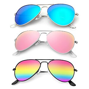 3-Pack KALIYADI Men's or Women's Aviator Polarized Sunglasses (Blue/Rainbow/Light Pink) $13.76 + Free Shipping w/ Prime or on $35+