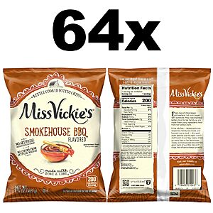 Miss Vickie's Kettle Cooked Potato Chips, Smokehouse BBQ Flavored , 1.375 Ounce (Pack of 64)~$35.43 With S&S @ Amazon