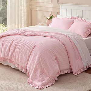 3-Pc Bedsure Queen Ruffle Comforter Set (Pink) $22.49 + Free Shipping w/ Prime or on $35+