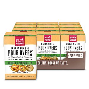 The Honest Kitchen Pumpkin Pour Overs Chicken & Pumpkin Dog Food Topper, Human Grade Wet Meal Enhancer with Pumpkin & Chicken Stew,, 12 Pack 5.5 oz for $2.54