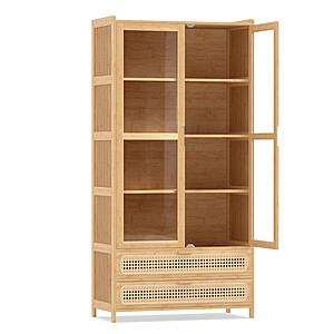 Costway 54.5" Bamboo Bookshelf with 2 Acrylic Doors 4 Shelves and 2 Drawers $106.99 + Free Shipping