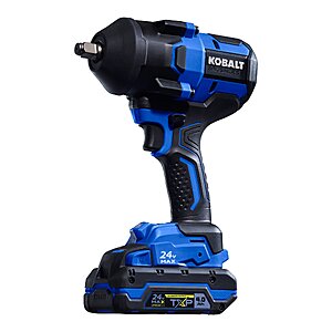 $199, Lowe's, Kobalt 24-volt 1/2-in Brushless High-Torque Impact Wrench Kit with 4 Ah Battery and Charger, 1500 breakaway torque, 1100 fastening