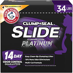 $19.75-$23.24 S&S $10 off Q ARM & HAMMER Slide Platinum Easy Clean-Up Clumping Cat Litter, 34 lbs