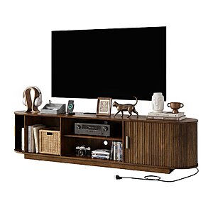 55" Doyolan Mid-Century Modern TV Stand w/ Sliding Tambour Doors & Built-In Power Outlet (Base-Walnut) $99.99 + Free Shipping
