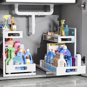 $22.49 AMAZON Pack of 2 Full Metal Under Sink Organizer, Pull Out Cabinet Organizers and Storage (white)