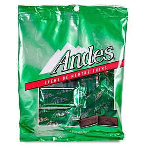 $3.50 AMAZON Andes (1) Bag Creme De Menthe Thins - Individually Wrapped Mint & Dark Chocolate Candy . 2.75 oz