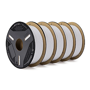ELEGOO 1.75mm PETG-GF Glass Fiber Reinforced 3D Printer Filament (5x 1kg Spools, Black/White/Grey) $62