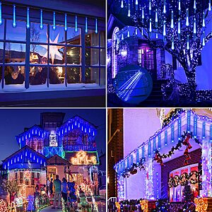 Blue Christmas Lights Outdoors, 32 Tubes Meteor Shower Rain Lights for Xmas $19.99