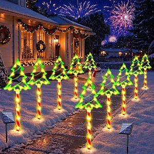 10 Pack Solar Christmas Decorations, Waterproof Xmas Tree Candy Cane Lights $24.99