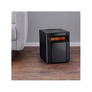 $21.49, FS Prime,  Amazon Basics Portable Space Heater, With Remote Control, Adjustable Thermostat, LED display, Energy-Saving ECO-Smart Setting, 1500W, Black, 11.4"D x 14.5"W x 14