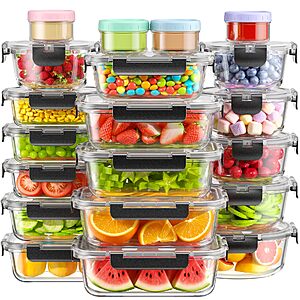 BiuLeon 40 PCS Glass Food Storage Containers with Lids, BPA-Free Includes 20 Containers & 20 Lids, Borosilicate Glass, Leak Proof, Stackable, Microwave/Dishwasher Safe $39.98