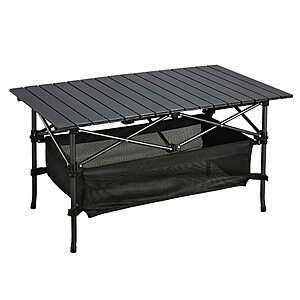 WUROMISE Lightweight Aluminum Folding Camping Table (37.13” x 21.57” x 19.69”), Portable Roll-Up Design for Outdoor, Camping, Beach, BBQ, Patio, and Picnic with Carrying Bag $44.99