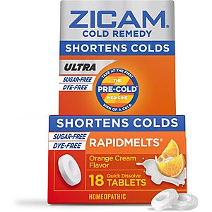 18-Count Zicam Ultra Cold Remedy Zinc Rapidmelts (Orange Cream) $4.33 w/ S&S + Free Shipping w/ Prime or on $35+