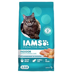 $6.50 or less S&S, Q: IAMS Dry Food Proactive Health Indoor Weight and Hairball Care Dry Cat Food, 3.5 Pound