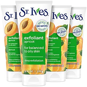 [S&S] St. Ives Fresh Skin Apricot Face Scrub, Deep Exfoliator Skin Care for Clean, Glowing Skin, Oil-free Facial Scrub , 6 oz, 4 Pack $21.98