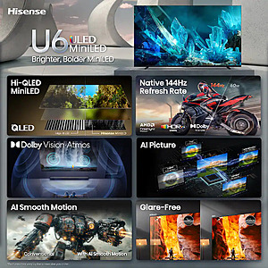 100" (2026) Hisense Class U6 MiniLED QLED UHD 4K HDR Glare-Free Smart Fire TV with Alexa+ (2026) $1599.99