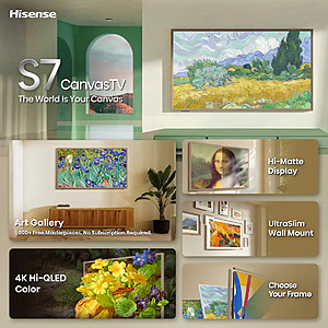 85" (2026) Hisense Class S7 Canvas Series Smart Google TV 4K QLED Smart Google TV with Hi-Matte Display and UltraSlim Wall Mount $2199.99