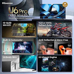 75" (2026) Hisense Class U6 Pro MiniLED QLED UHD 4K HDR Glare-Free Smart Fire TV with Alexa+ (2026) $799.99