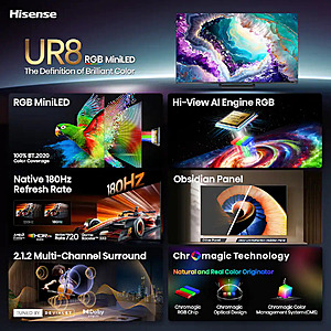 65" (2026) Hisense Class UR8 RGB MiniLED UHD 4K HDR Smart Google TV with Gemini and Anti-Reflection Screen (2026) $999.99
