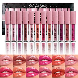 LANGMANNI 12Pcs Lip Gloss Collection Set, Glossy-A Lip Makeup | 12 glossy shades, smooth shiny liquid lip color, mini tubes for daily makeup, travel, party