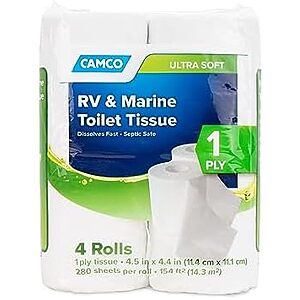 [SnS] $2.57 | 4-Pack 280-Sheets Camco Marine & RV 1-Ply Toilet Paper Rolls at Amazon
