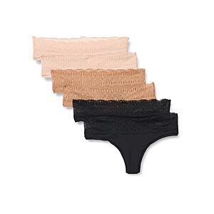 $2.85 to $4.55 6-Pack Amazon Essentials Women's Microfiber with Lace Trim Ladies Thongs