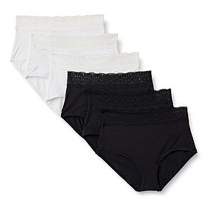 $2.93 to $4.86 6-Pack Amazon Essentials Women's Microfiber with Lace Trim Ladies Full Brief Panties