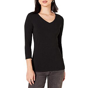 $2.94 to $4.87 Amazon Essentials Women's 3/4 Sleeve V-Neck Cotton Modal T-Shirt Top (XS, S and XXL only)